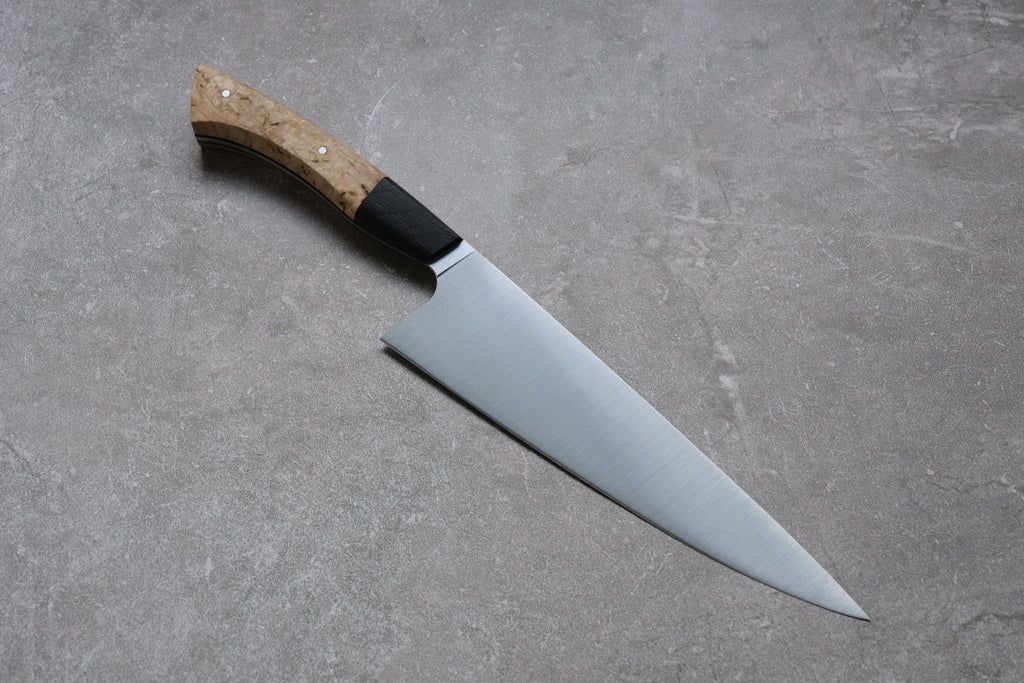 8 Inch Stainless Steel Chefs Knife With Ash Burr & Ancient Bog Oak Handle