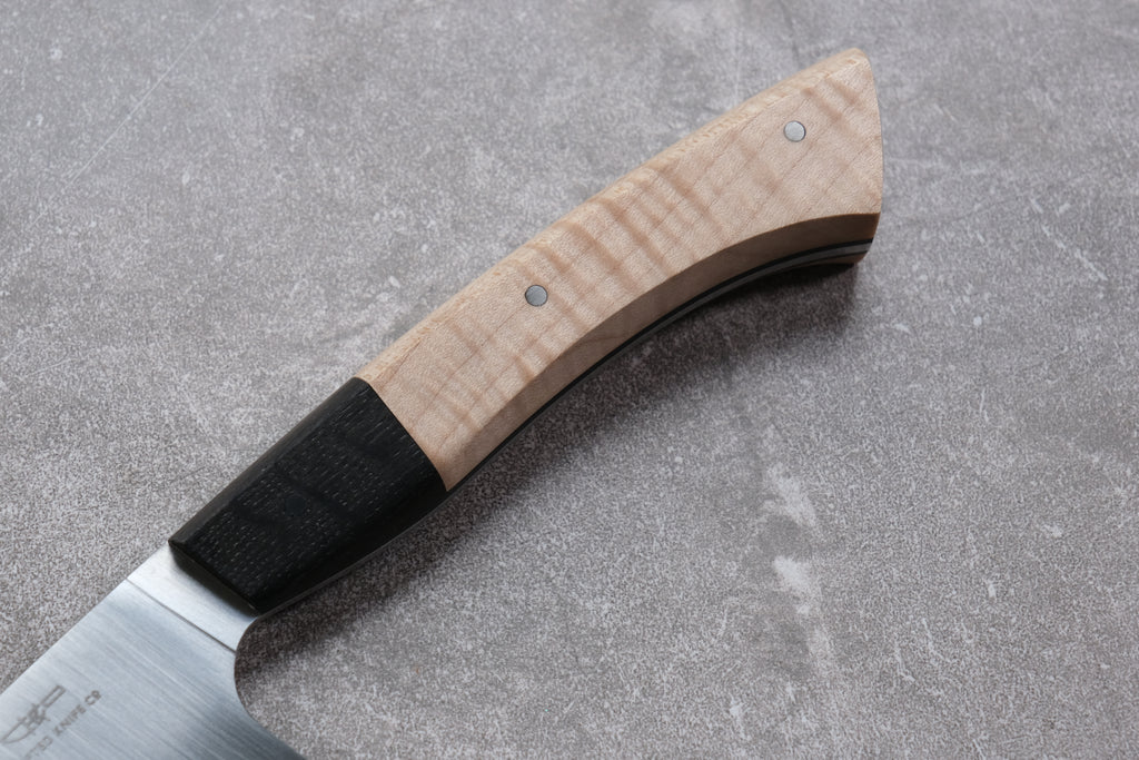 8 Inch Stainless Steel Chefs Knife With Quilted Maple & Bog Oak Handle