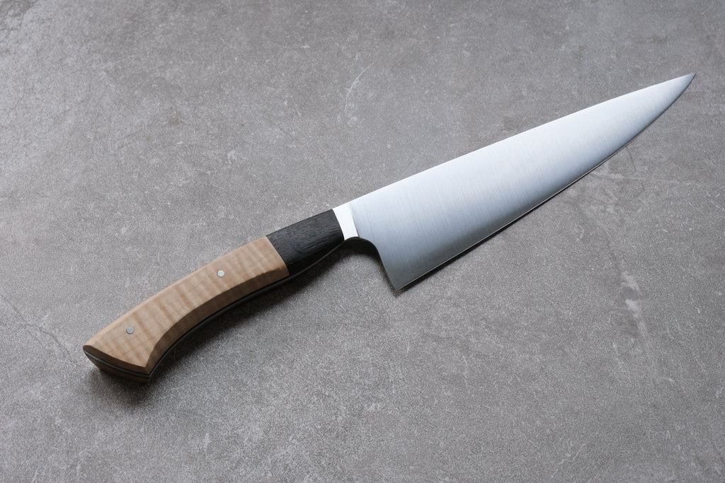 8 Inch Stainless Steel Chefs Knife With Quilted Maple & Bog Oak Handle